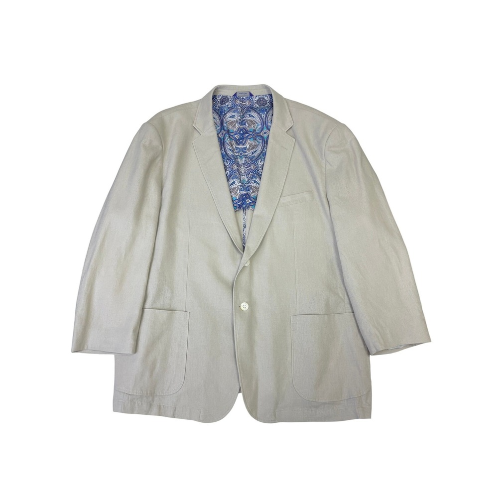 Alan Flusser Mens XXL Tan Linen Blend Sport Coat Blazer Paisley Lined Office